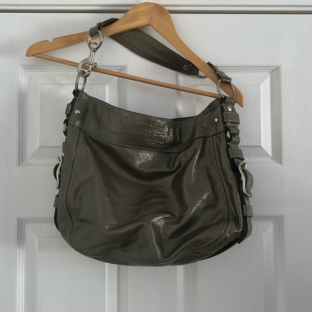 Vintage Silver leather Coach purse with Tiffany blue lining